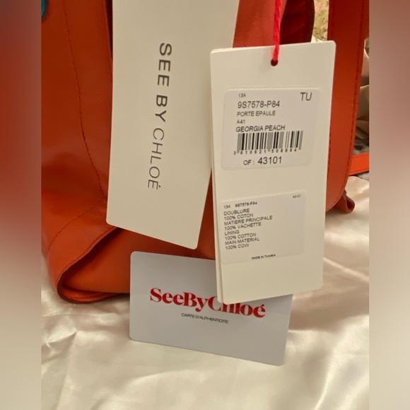 NWT SEE BY CHLOE Messenger Style Bag or Crossbody Georgia Peach Purse Handbag - Picture 9 of 14